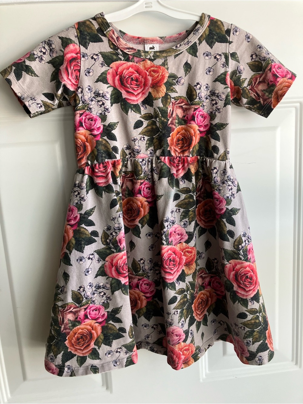 Little and lively bamboo Kaia dress antique flowers grey pink green 3T 4T